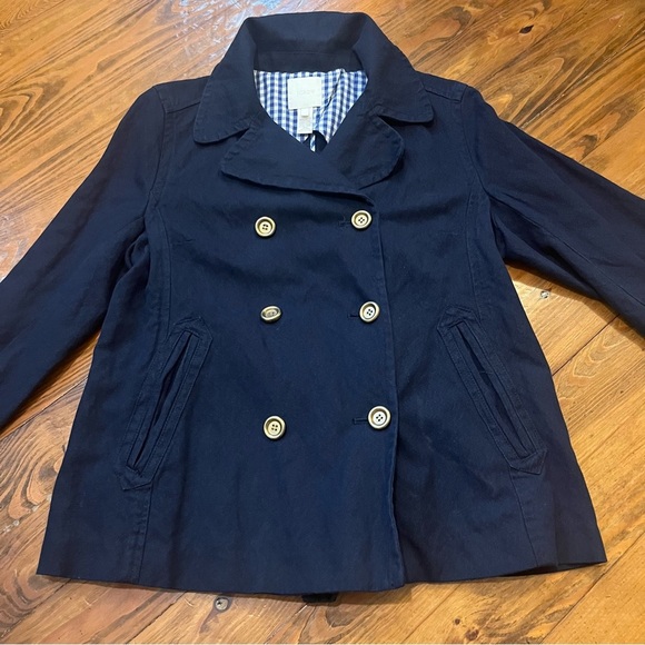 JCrew Women’s Indigo Blue Metallic ThreadDouble Breasted Peacoat Denim Jacket 12 - Picture 2 of 16